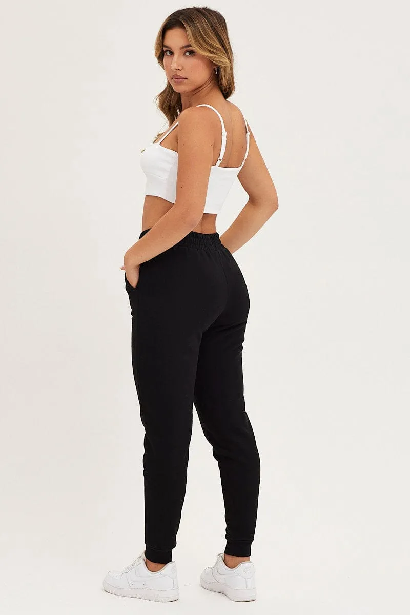 Black Track Pants High Rise Quick-Dry Material Ripstop Texture