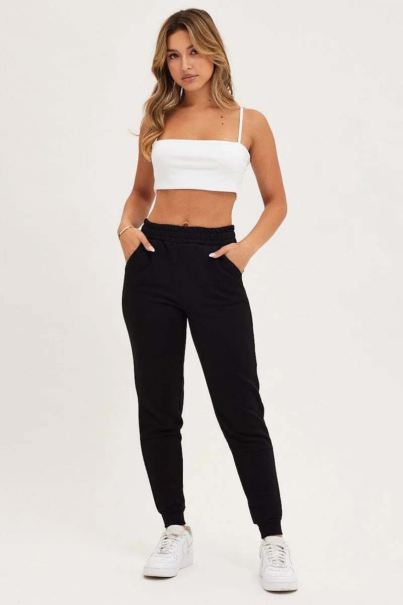 Active Comfort Wear Cuffed hem Black Track Pants High Rise