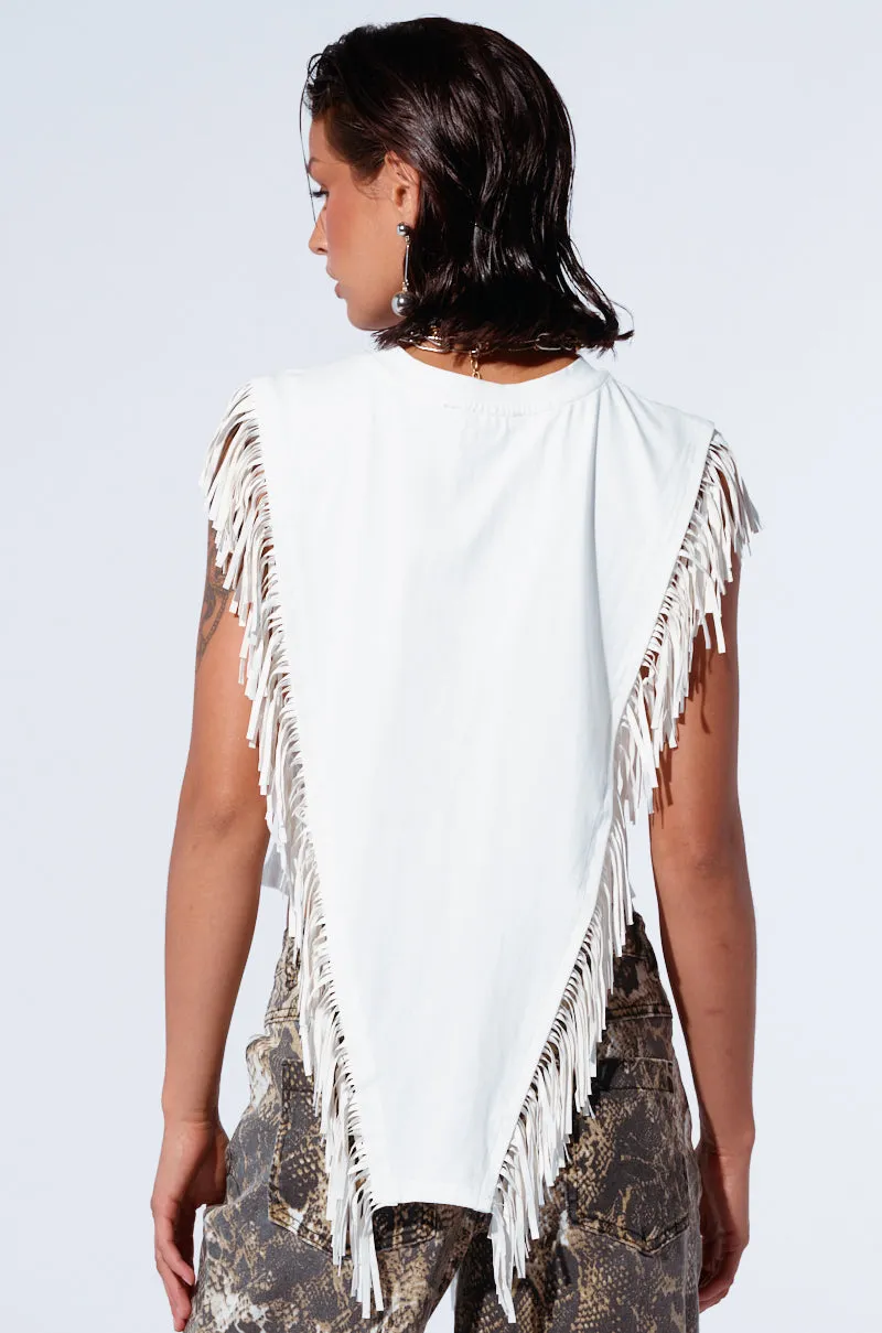 AMBITCHOUS FRINGE DETAIL T-SHIRT Exhibition - worthy individual use