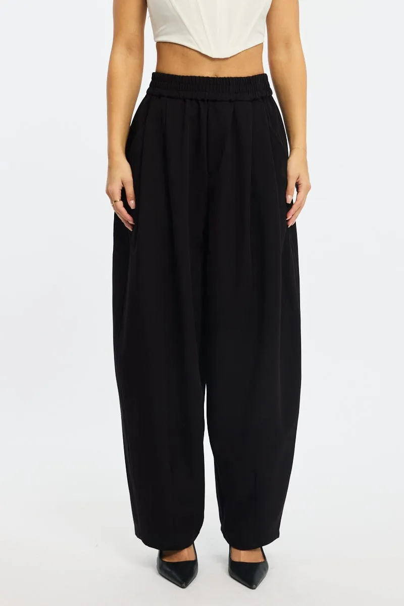 Cozy and Relaxed Cozy And Stylish Black Barrel Leg Pant Elastic Waist