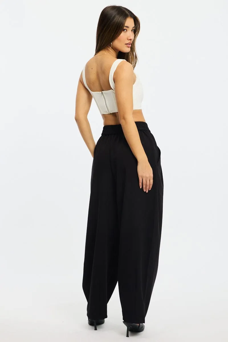 Black Barrel Leg Pant Elastic Waist Universal Fit System Quick-Dry Material