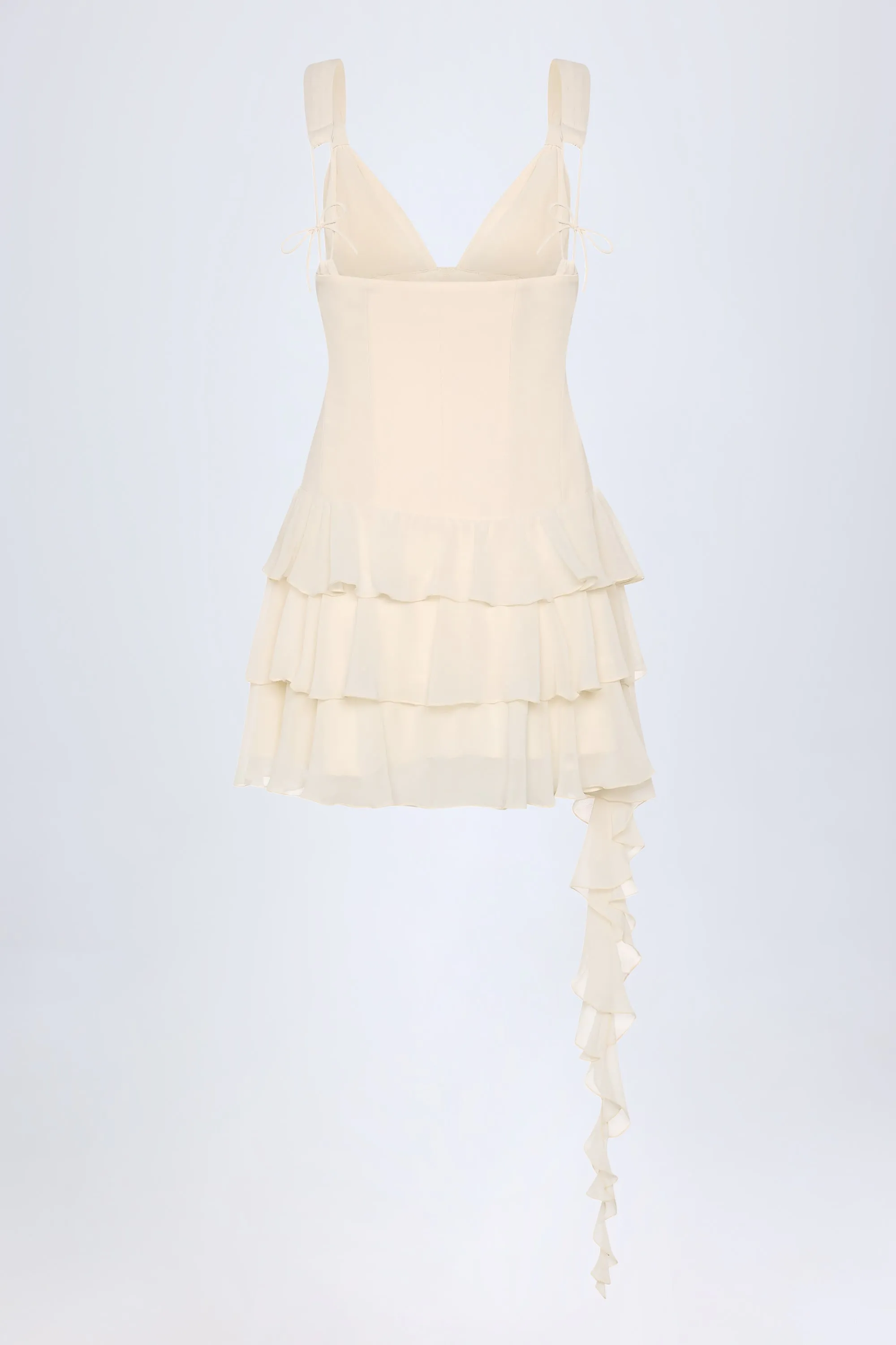 Lace-Up Ruffled Tiered Mini Dress in Ivory All Occasion Wear Fashion Glow