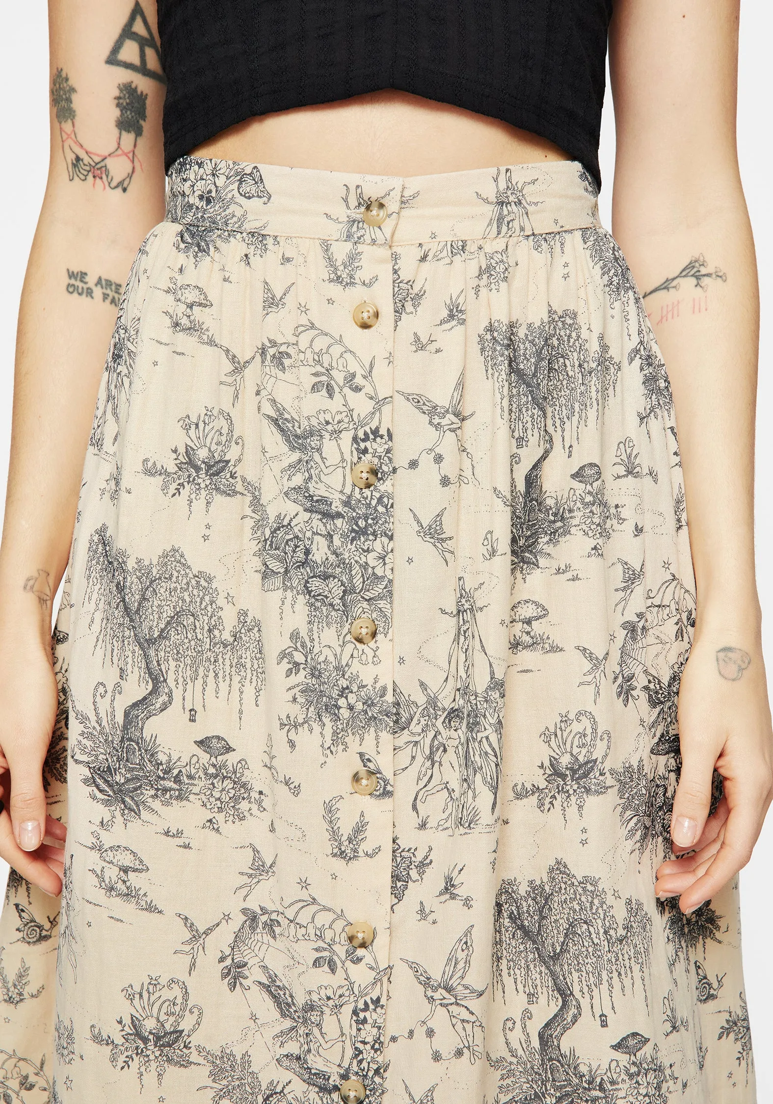 Maypole Cotton Print Button Up Midaxi Skirt Tear Resistant