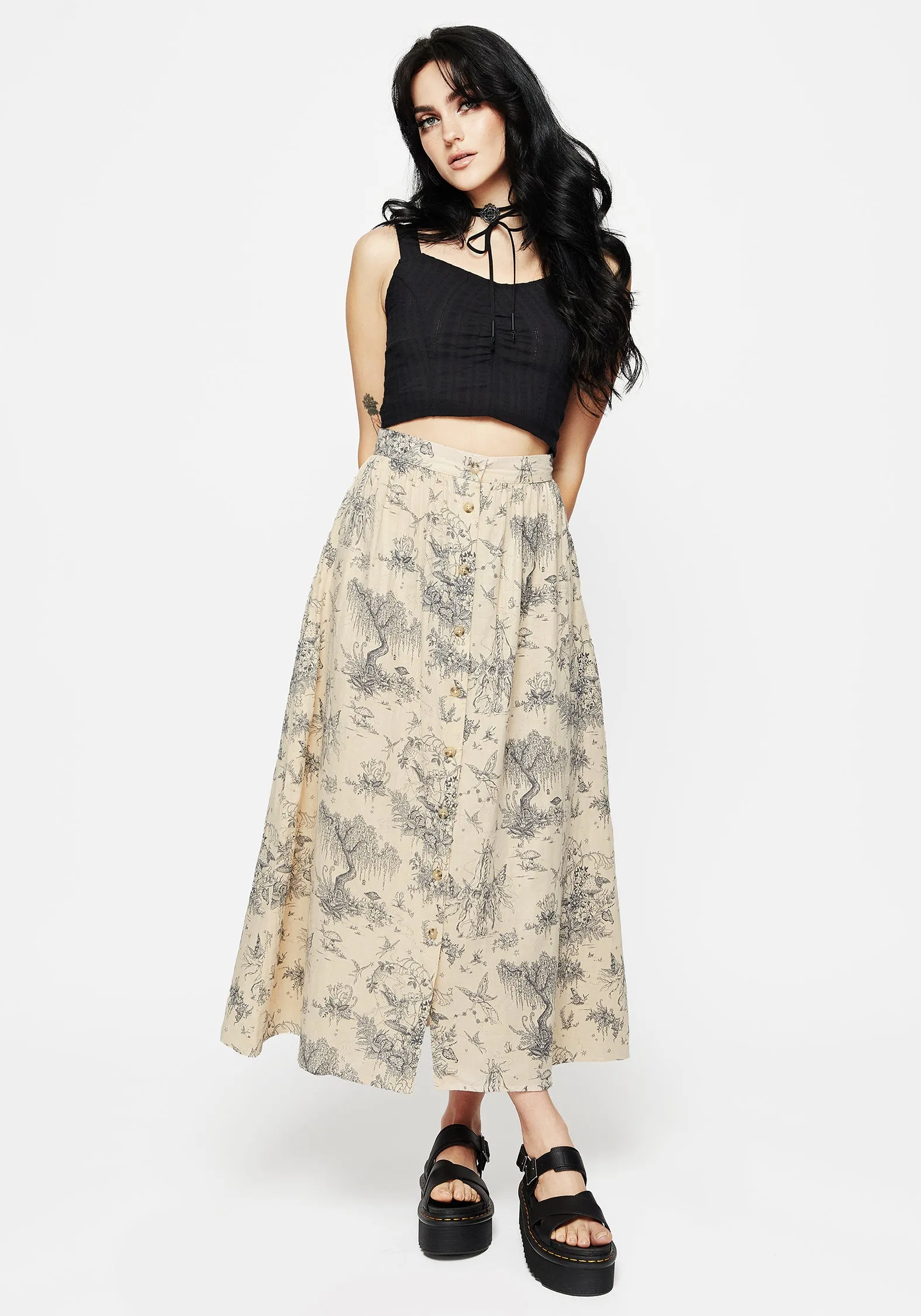 Maypole Cotton Print Button Up Midaxi Skirt Minimal Vibes