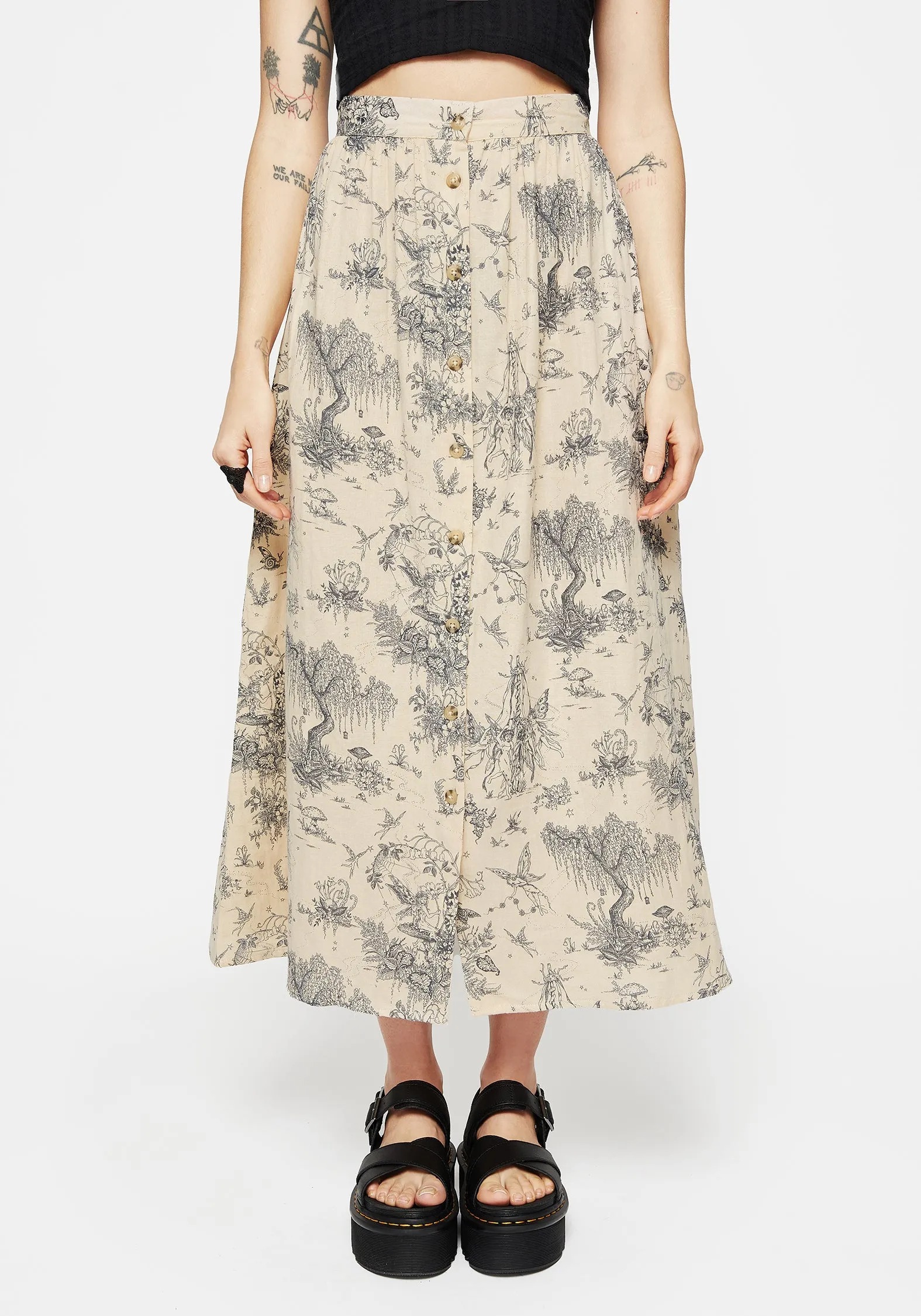 Maypole Cotton Print Button Up Midaxi Skirt Beach Day