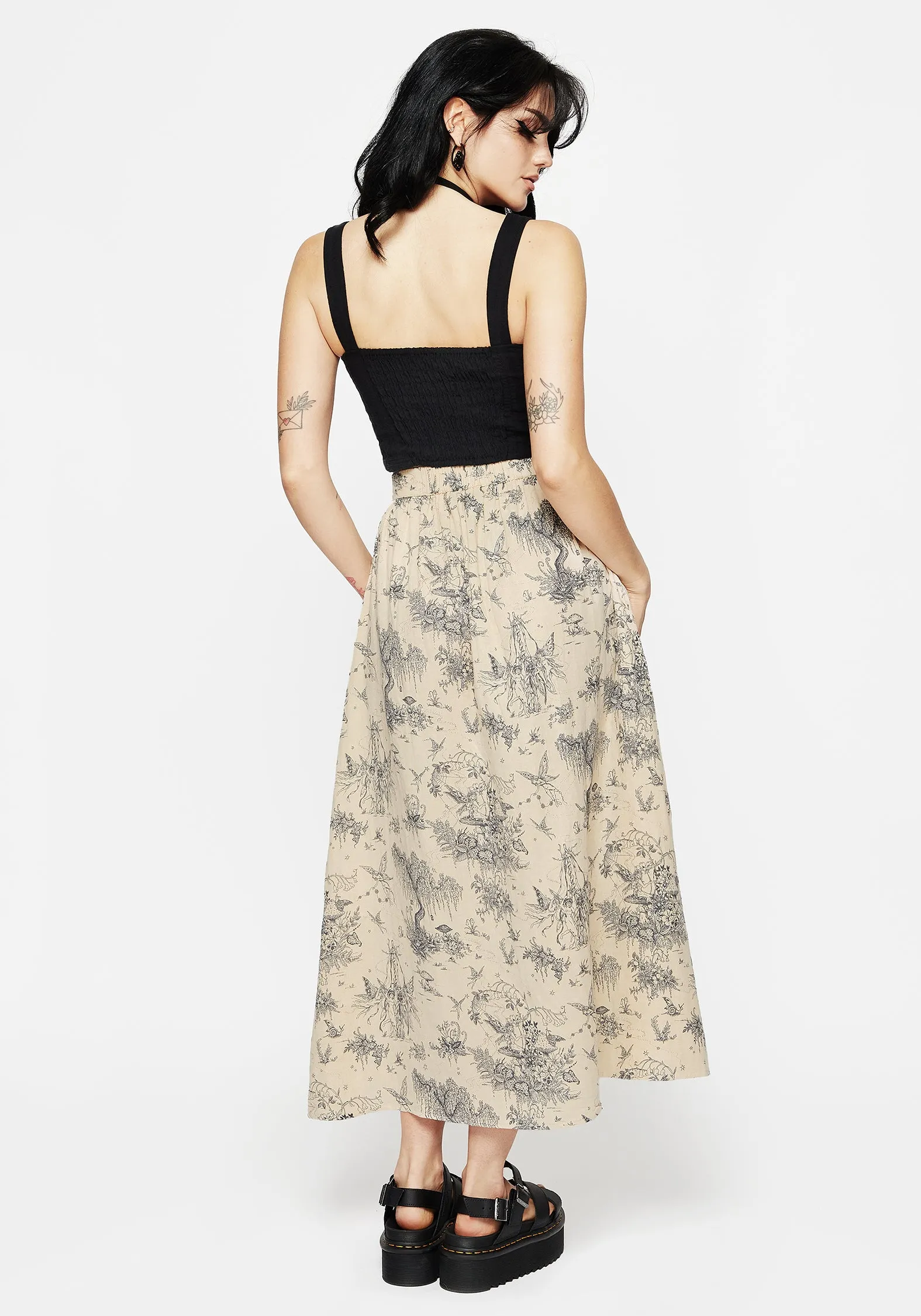 Curvy Fit Maypole Cotton Print Button Up Midaxi Skirt