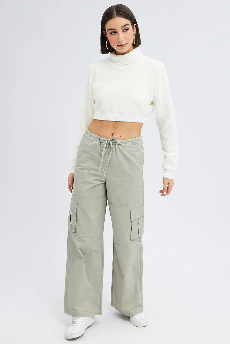 Grey Cargo Pants Wide Leg Tailored Silhouette