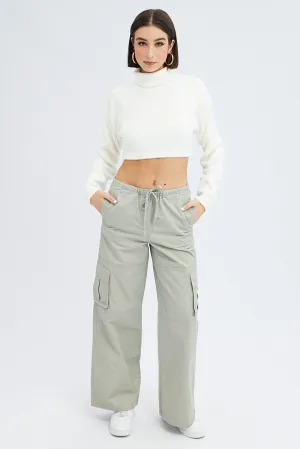 Grey Cargo Pants Wide Leg DoubleLayeredFabric