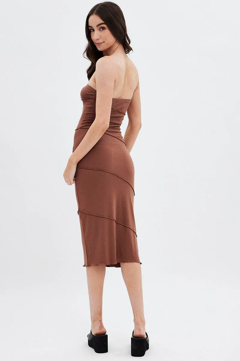 Haze Light Casual Yet Chic Brown Ribbed Bodycon Midi Dress