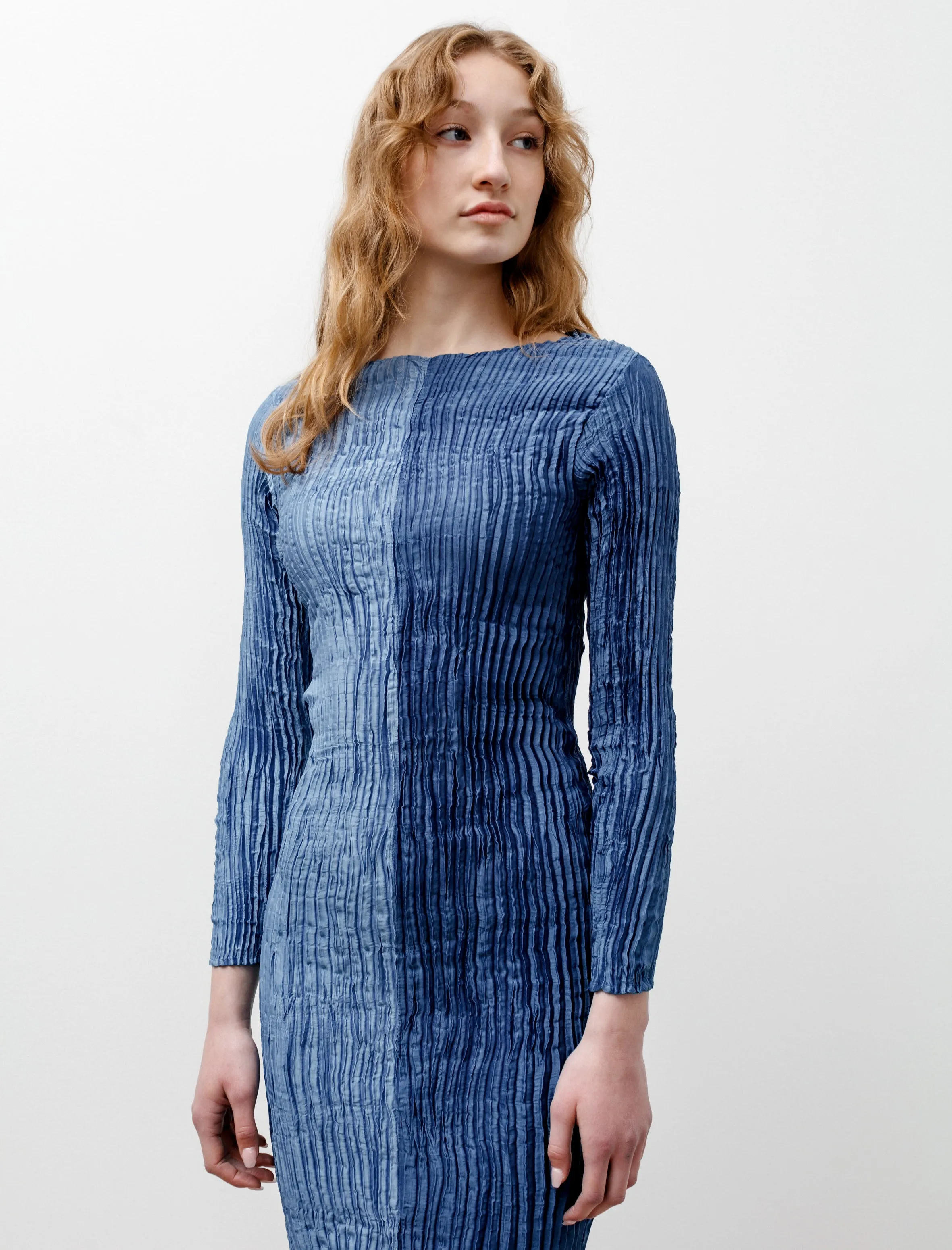 Winter Apparel Scandi Clean Long Sleeve Dress Indigo Two Tone