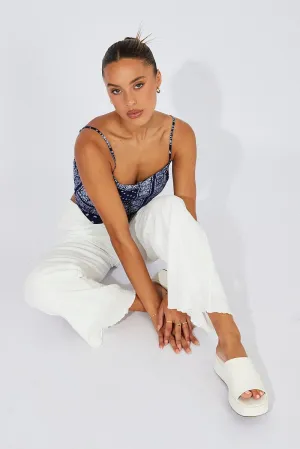 White Wide Leg Pants High Rise Gusseted Crotch