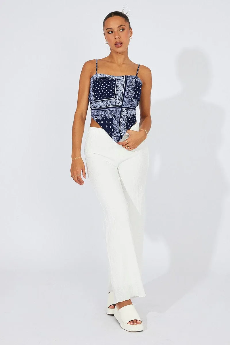 Stretch Comfort Practical Comfort White Wide Leg Pants High Rise