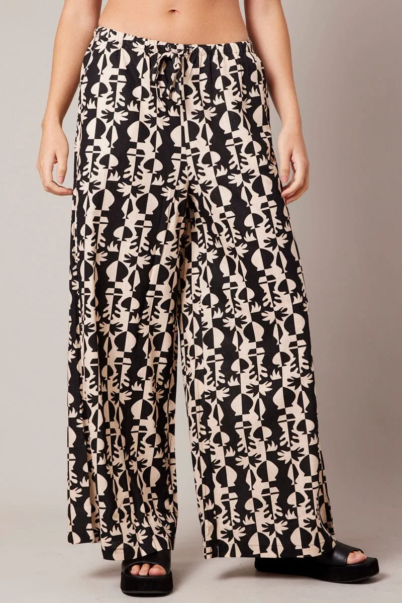 SnagFreeFabric Functional Look Black Abstract Wide Leg Pants High Rise