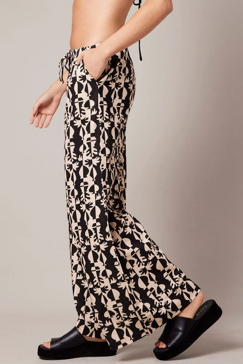 DurableReinforcedMaterial Black Abstract Wide Leg Pants High Rise