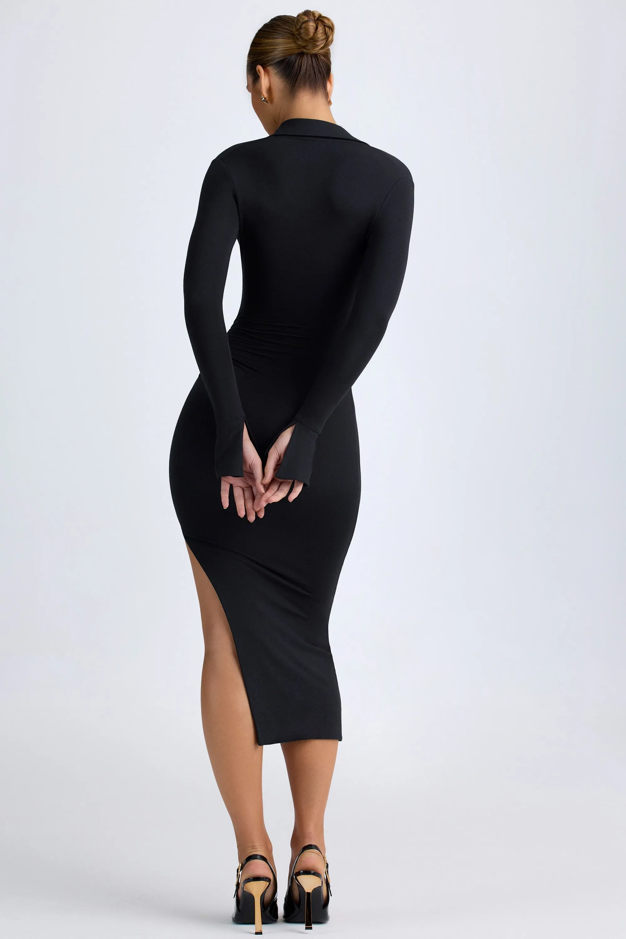 Park Day Modal Plunge V-Neck Midaxi Dress in Black
