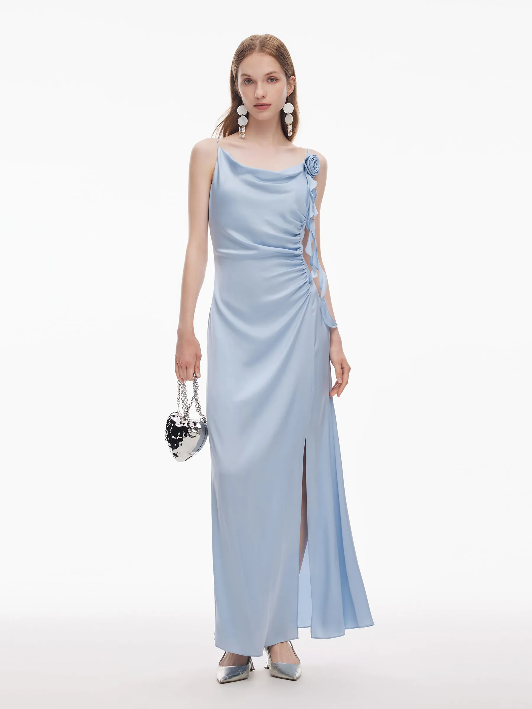 OrganicCotton Stretchable Material 22MM Mulberry Silk Women Cowl Neck Slip Maxi Dress