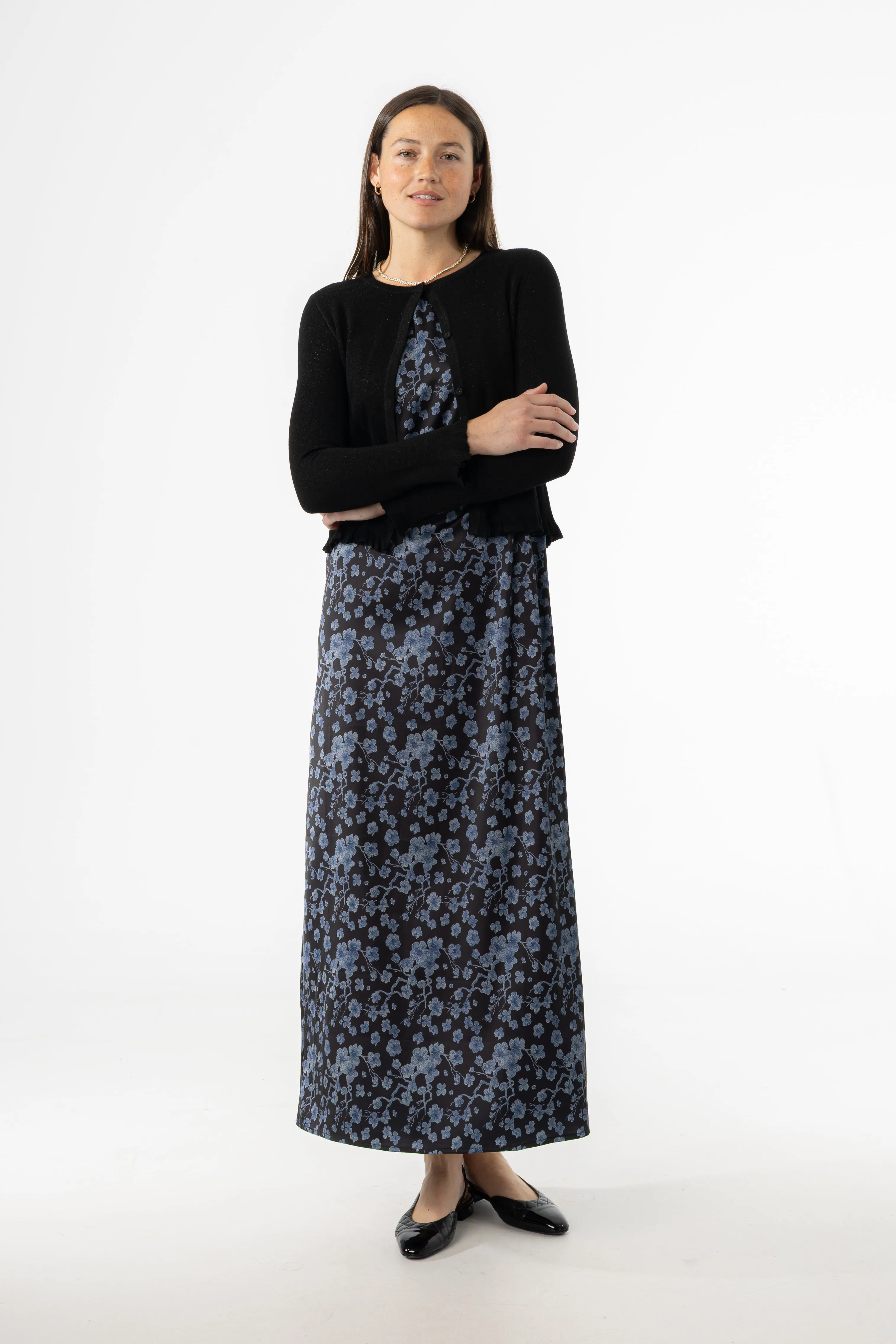 Casual Outfit Durable Reinforced Edges Blue Floral Printed A-Line Slip Jumper