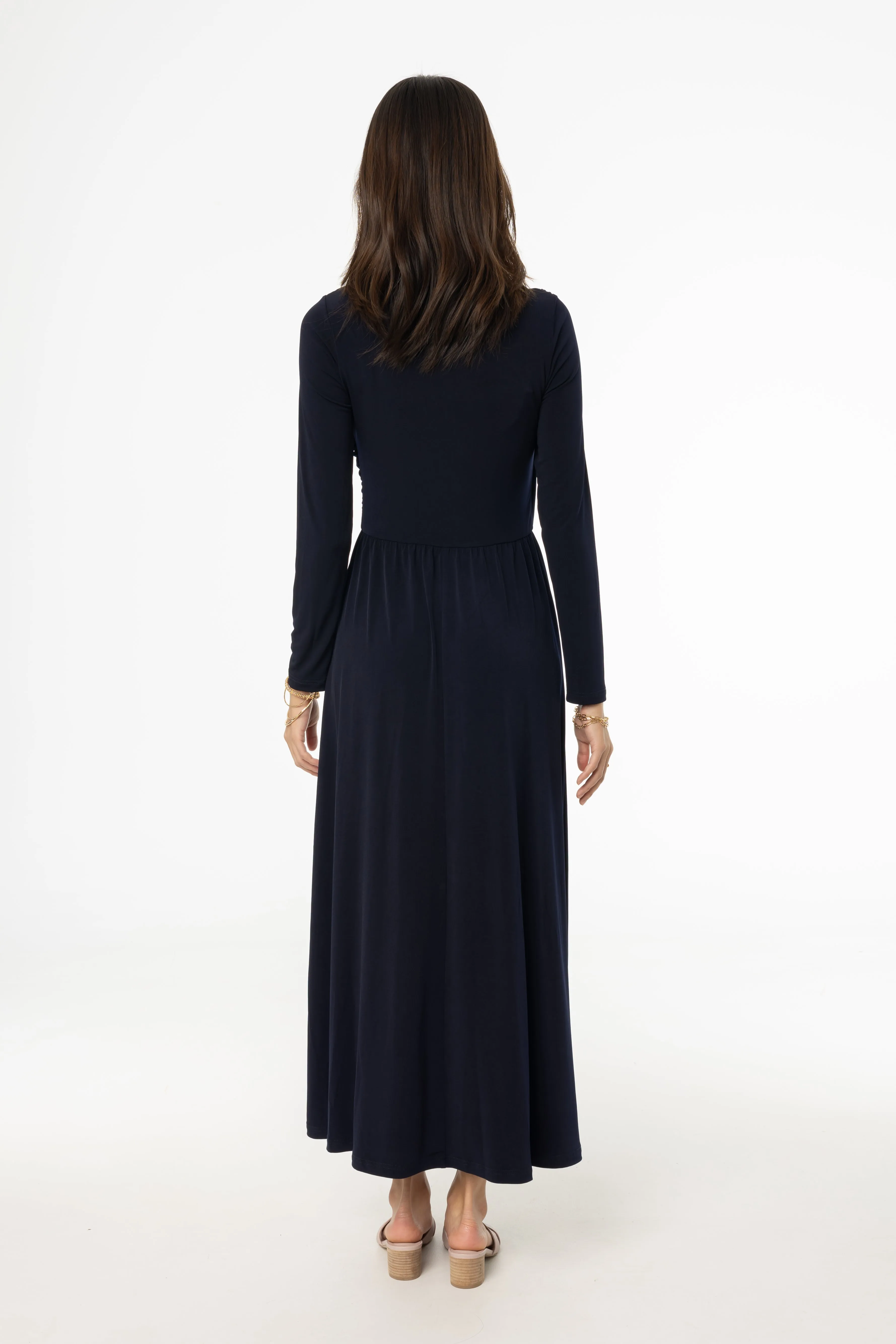 Fashionable Skirt Navy Slinky Faux Wrap Maxi Dress