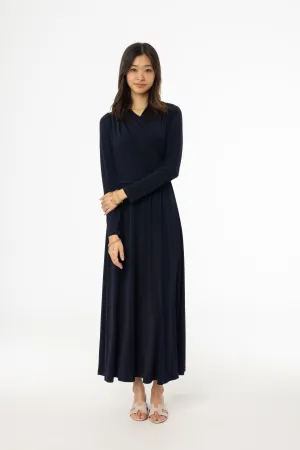 RipstopFabric Navy Slinky Faux Wrap Maxi Dress