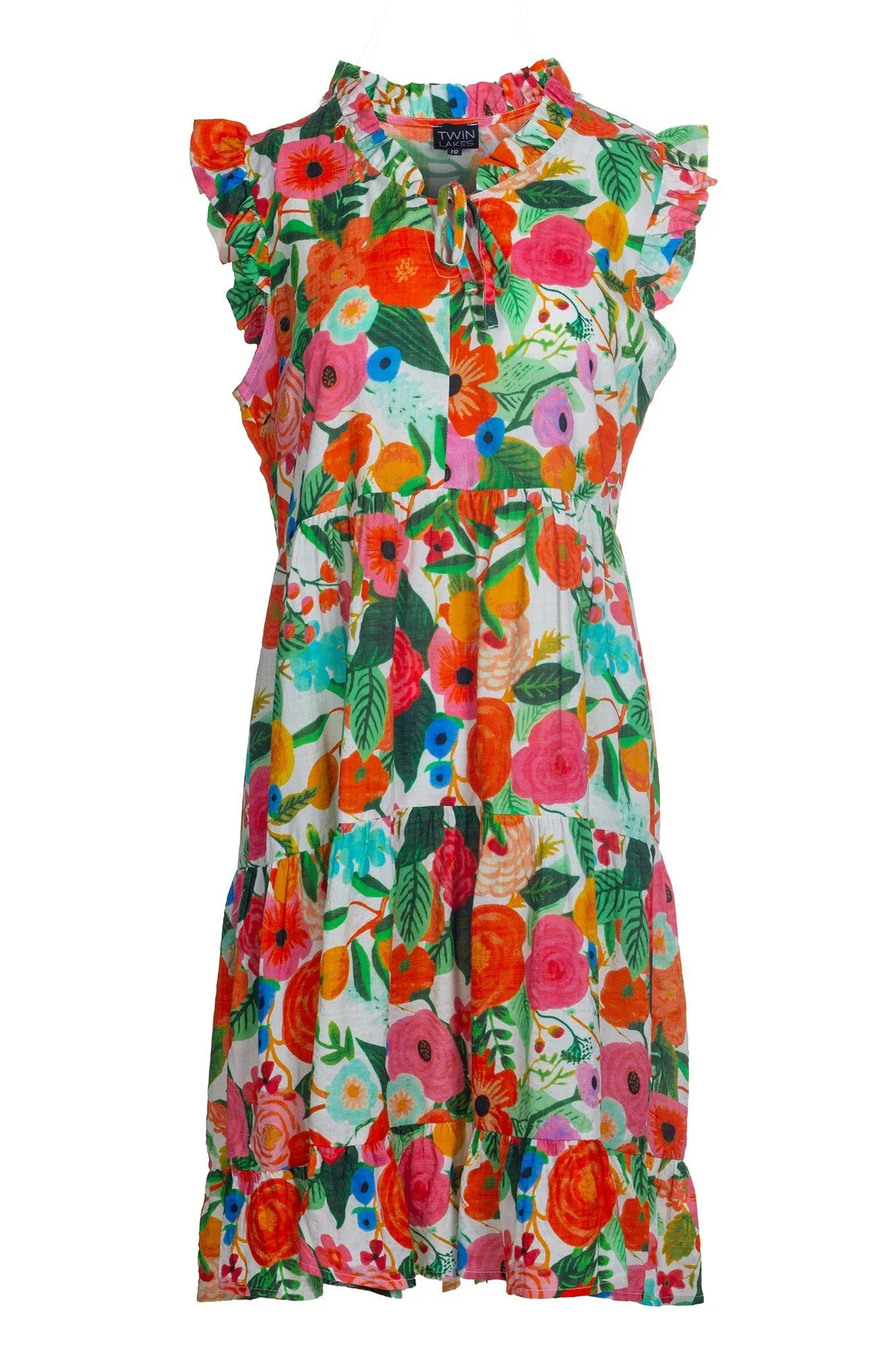 Machine Fit Colourful Cotton Blend Dress | Orange Green Garden | 6513A1