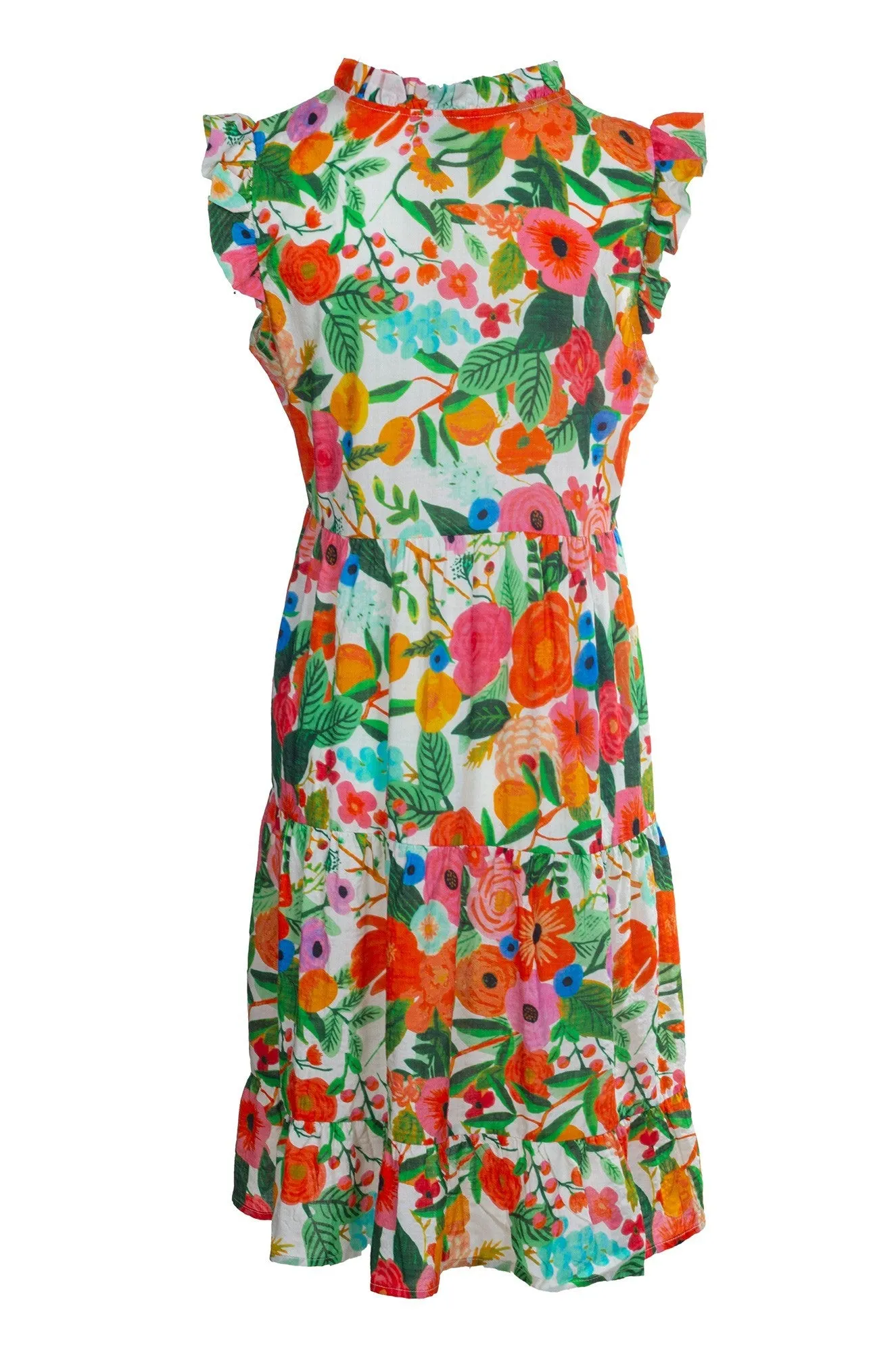 LightweightKnit Colourful Cotton Blend Dress | Orange Green Garden | 6513A1