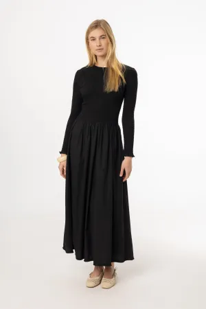 Thin Core Teen Fresh Black Smocked Cotton Maxi Dress
