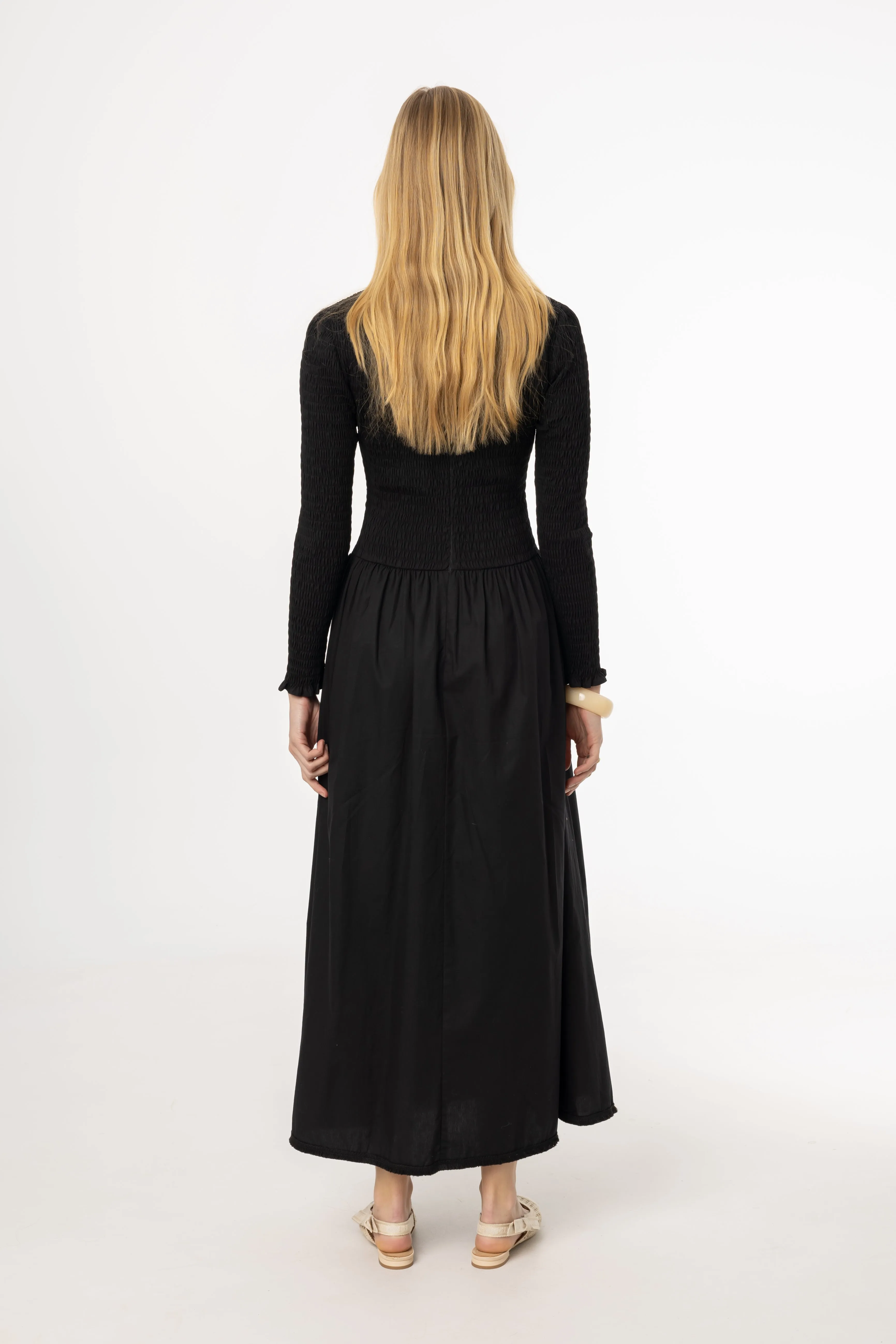 Craft Soul Black Smocked Cotton Maxi Dress