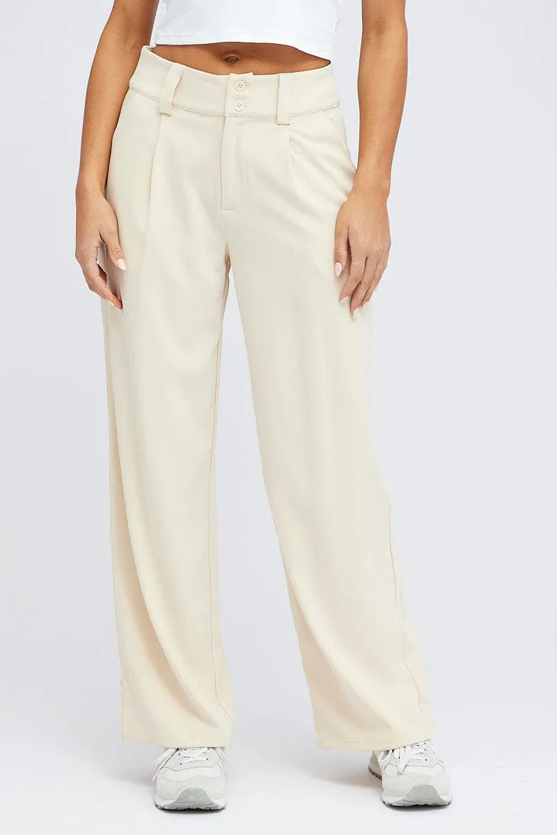 Chilly Wear Beige Wide Leg Pants High Rise