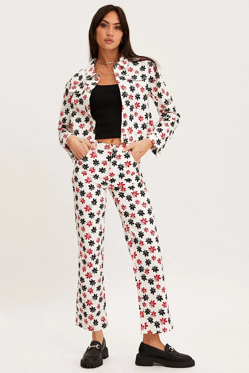 SturdyBeltLoops Barrel Waist Print Slim Pants High Rise