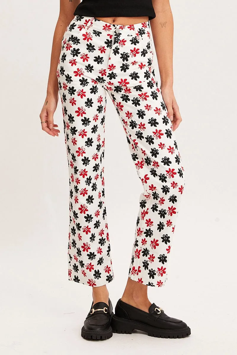 Soft Structure Ventilated Panels Print Slim Pants High Rise