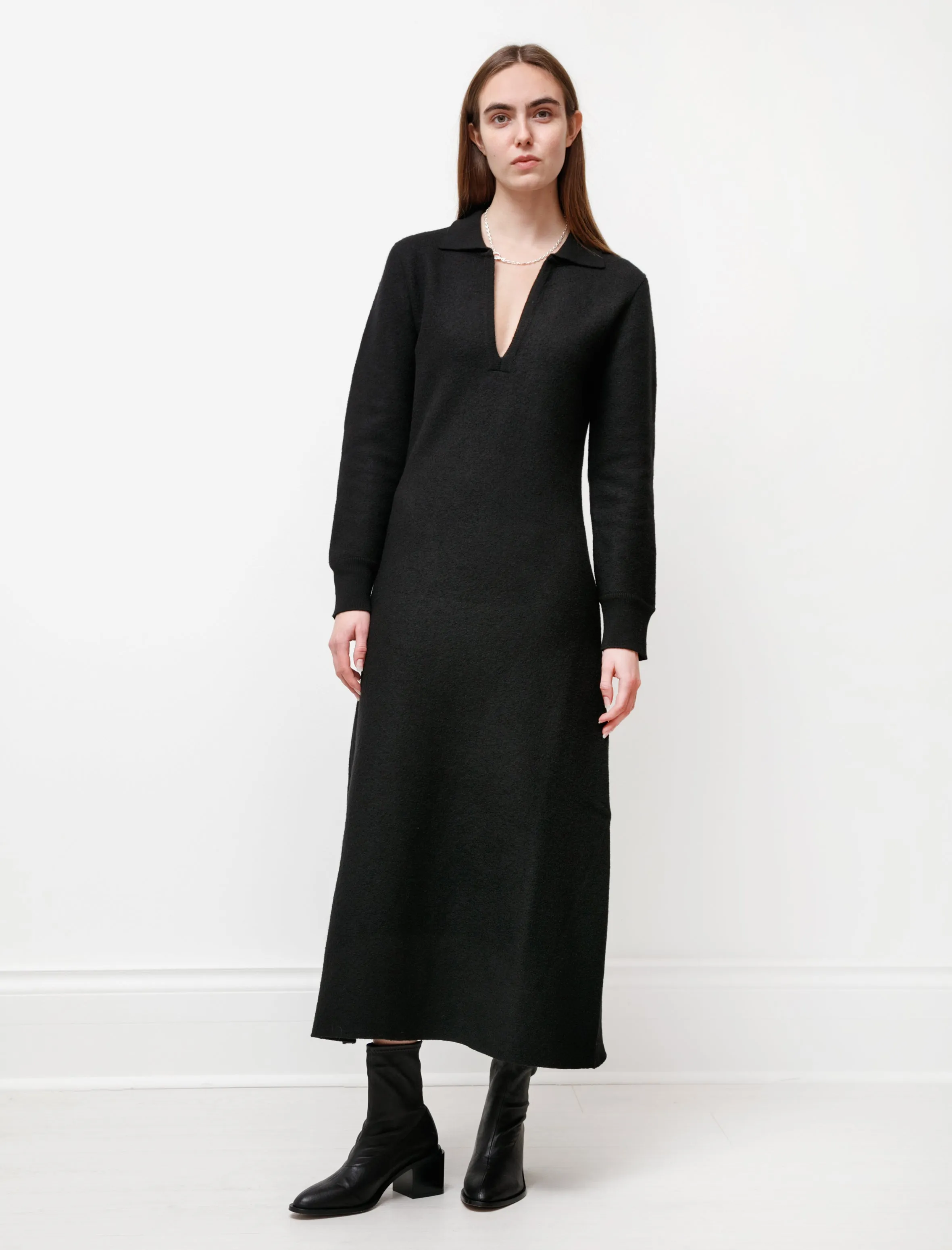Formal Shirt AI Style Felted Wool Polo Dress Black