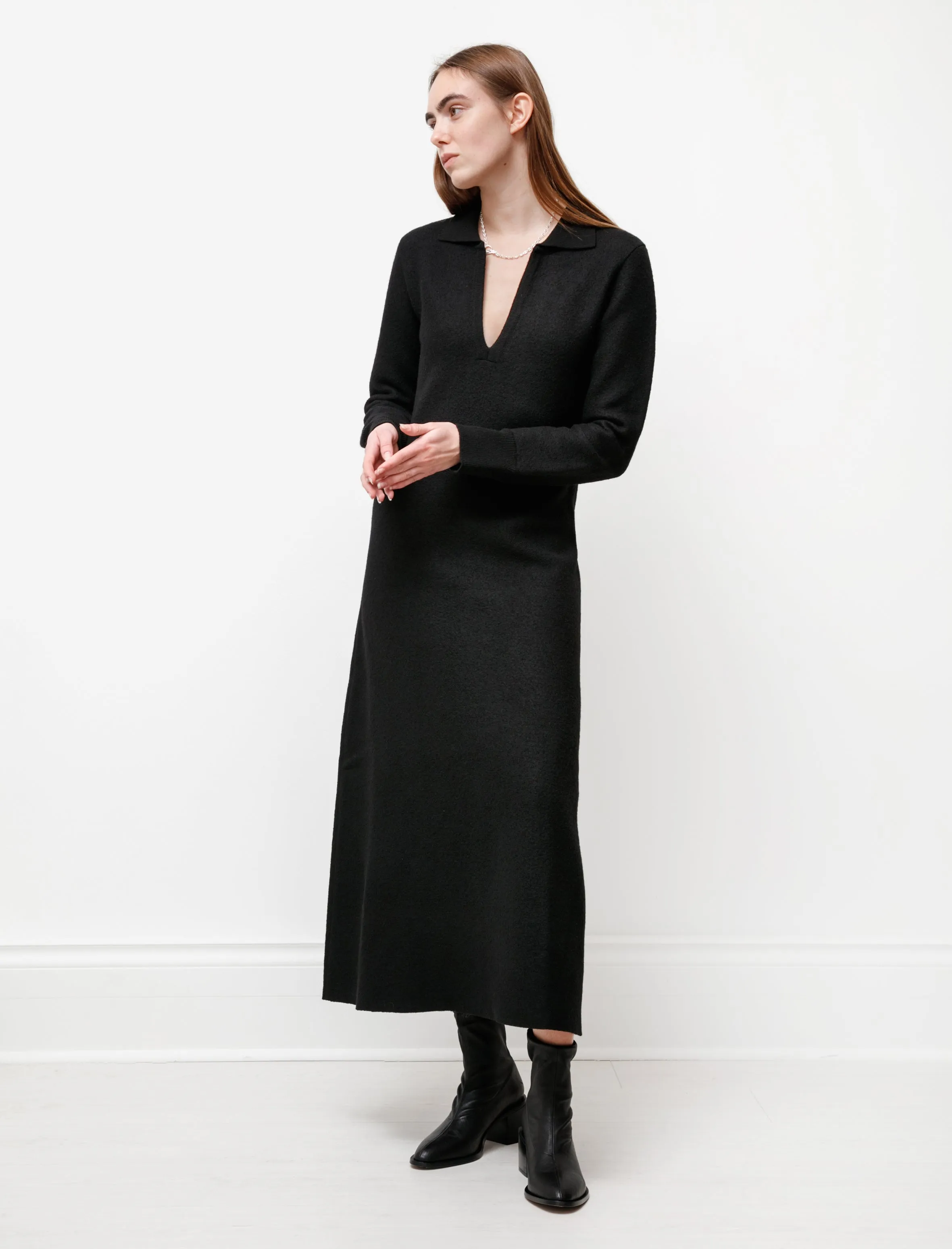 Travel Outfit Felted Wool Polo Dress Black