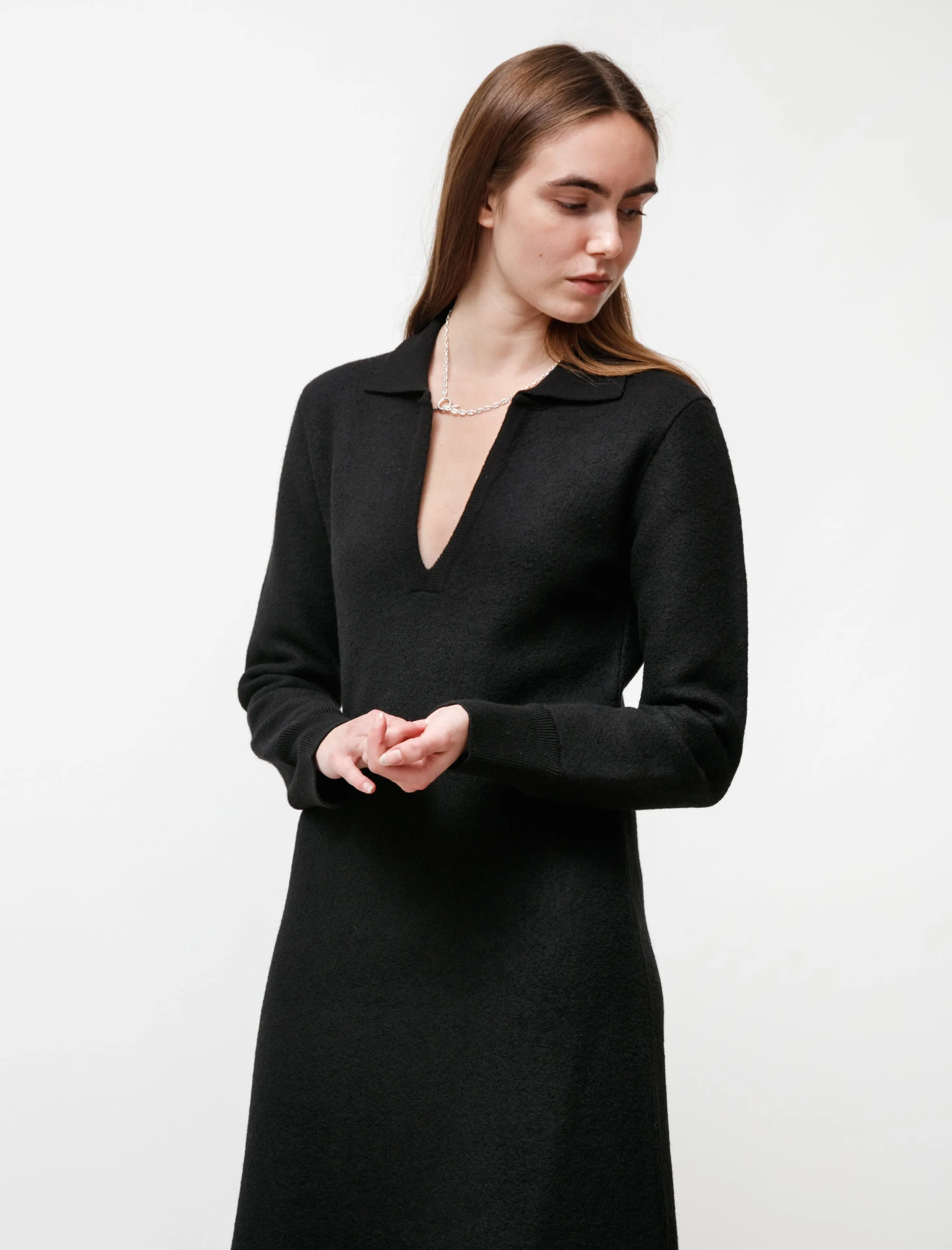 Felted Wool Polo Dress Black Vegan Mood