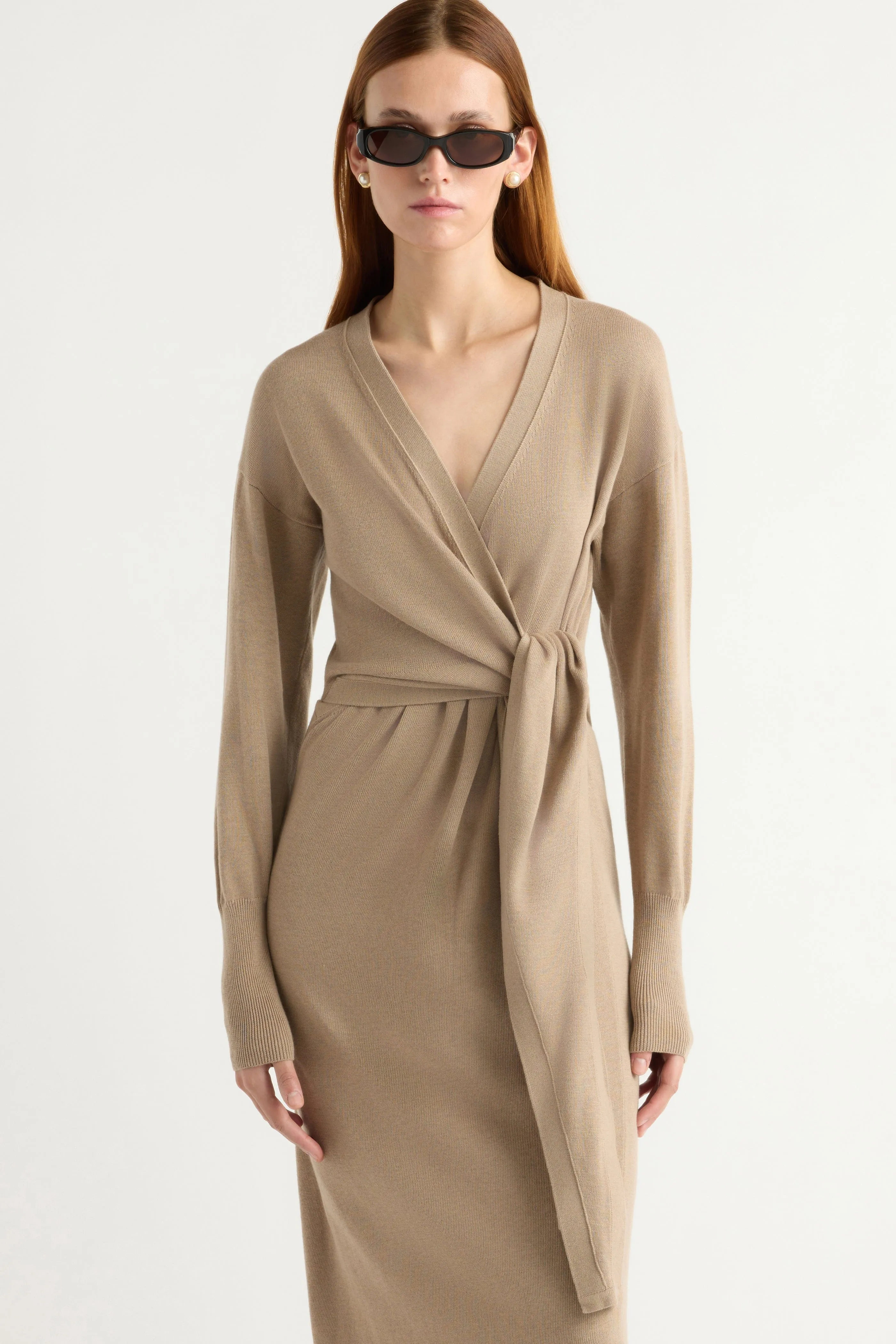 Linden Front-Wrap Sweater Dress Shimmer Core
