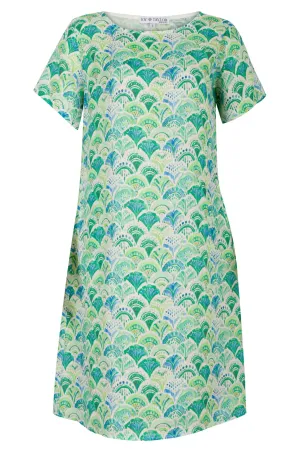 StretchFree Relaxed Layer Made in Italy 100% Linen Dress | Lime Teal Fans | 0401A1