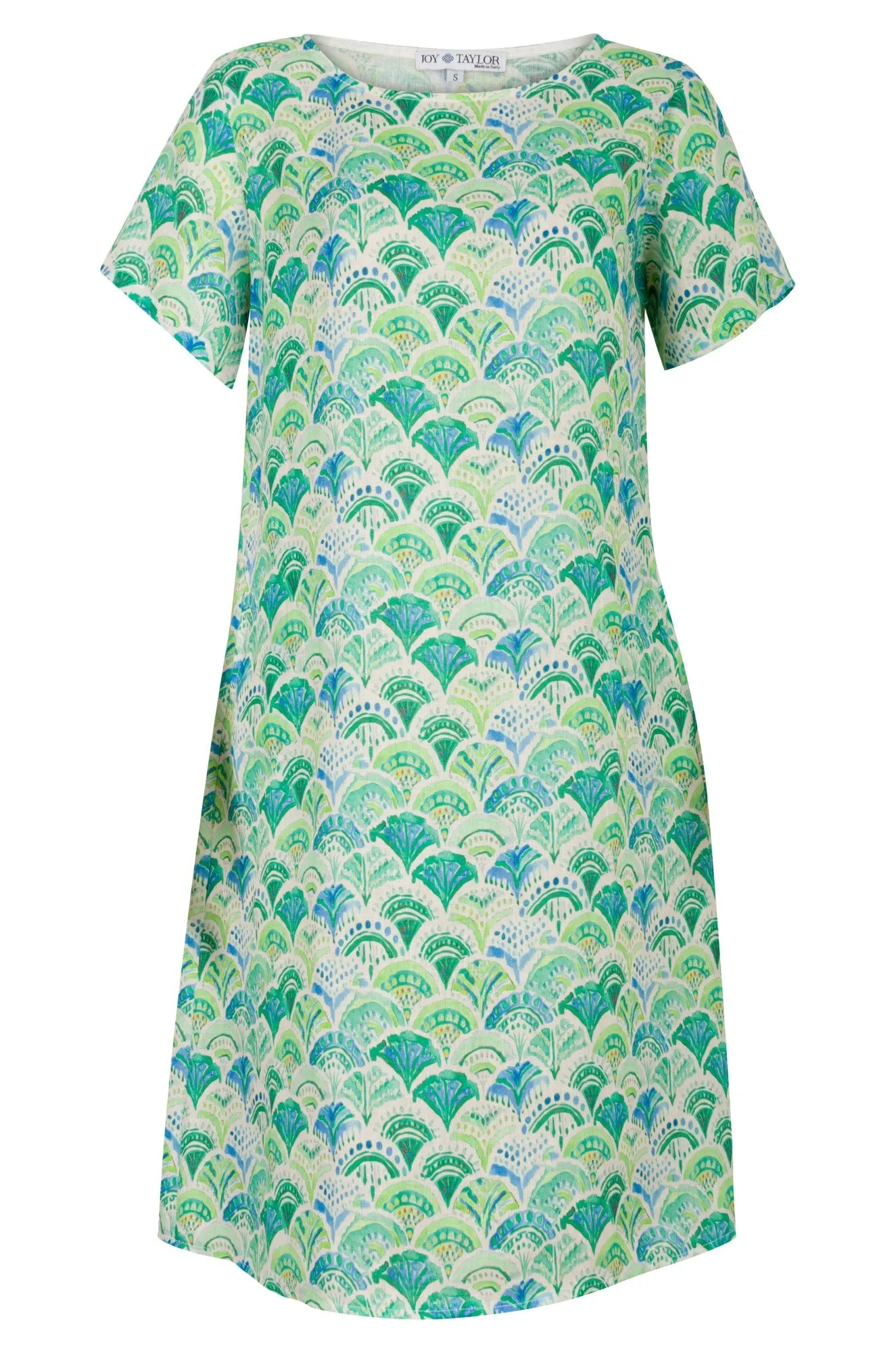 StretchFree Relaxed Layer Made in Italy 100% Linen Dress | Lime Teal Fans | 0401A1