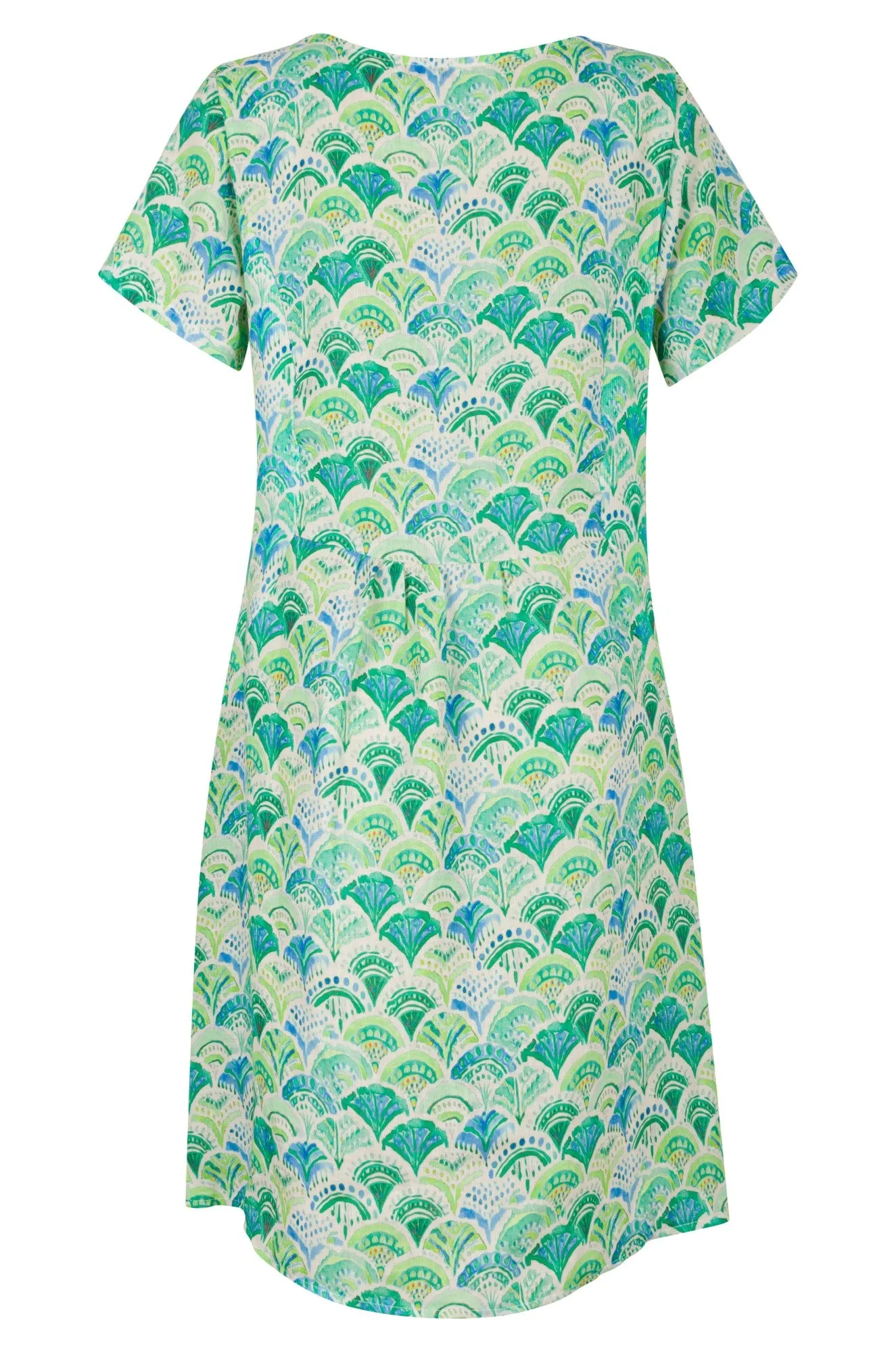 AntiPillingFabric Made in Italy 100% Linen Dress | Lime Teal Fans | 0401A1