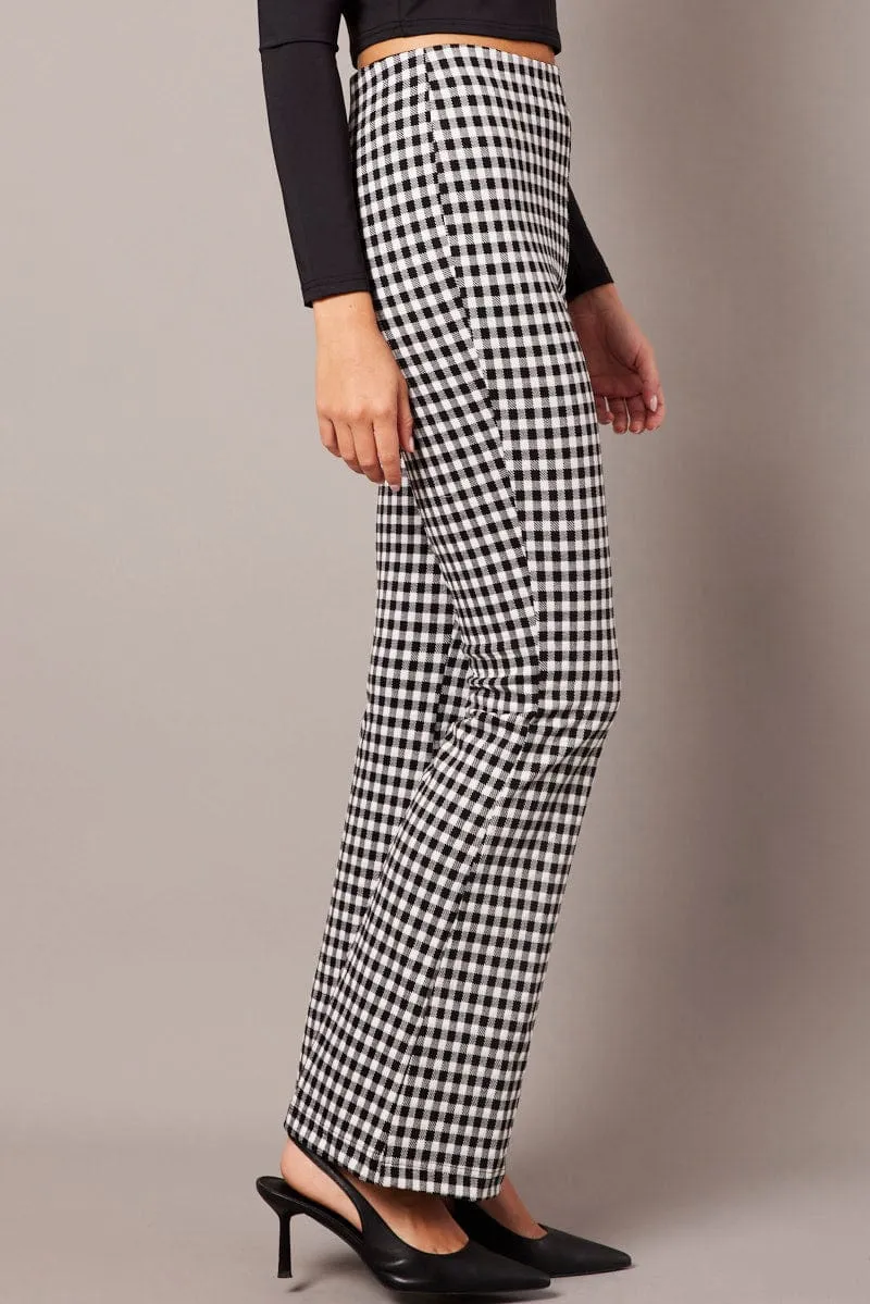Quick Fit Black Check Flare Leg Pants High Rise