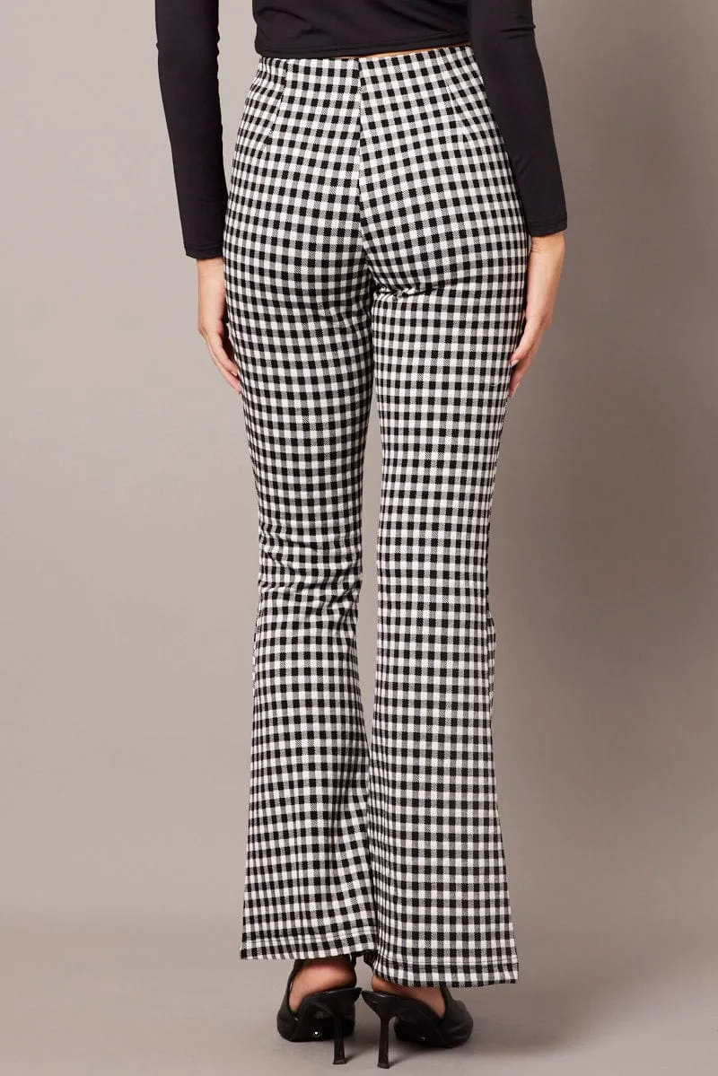 Everyday Comfort Water Resistant Black Check Flare Leg Pants High Rise