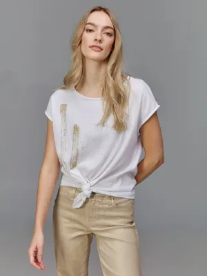 Timeless Layering Foil Print Front Knot Top - Metallic