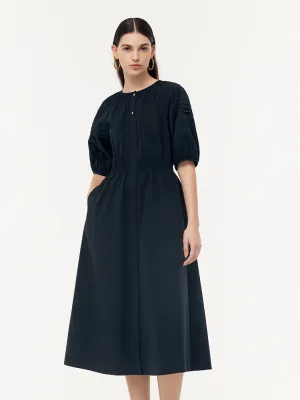 Gathered Waist Puff Sleeve Women Maxi Dress Focus Mood