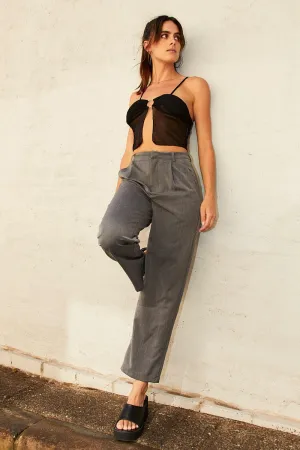 Simple Utility Easy Movement Grey Tailored Pant High Waist