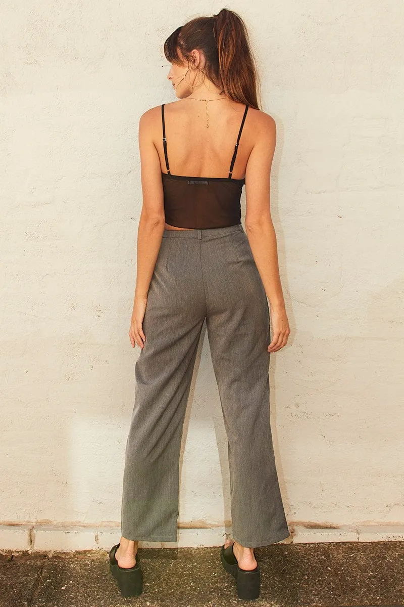 Fashion Comfort Wear Grey Tailored Pant High Waist