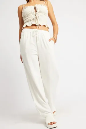 White Wide Leg Pants Elasticated Waist Flattering Shape
