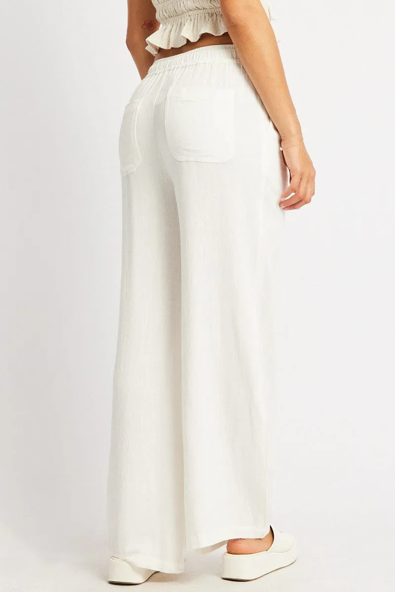 Work Essential Layered Protection White Wide Leg Pants Elasticated Waist
