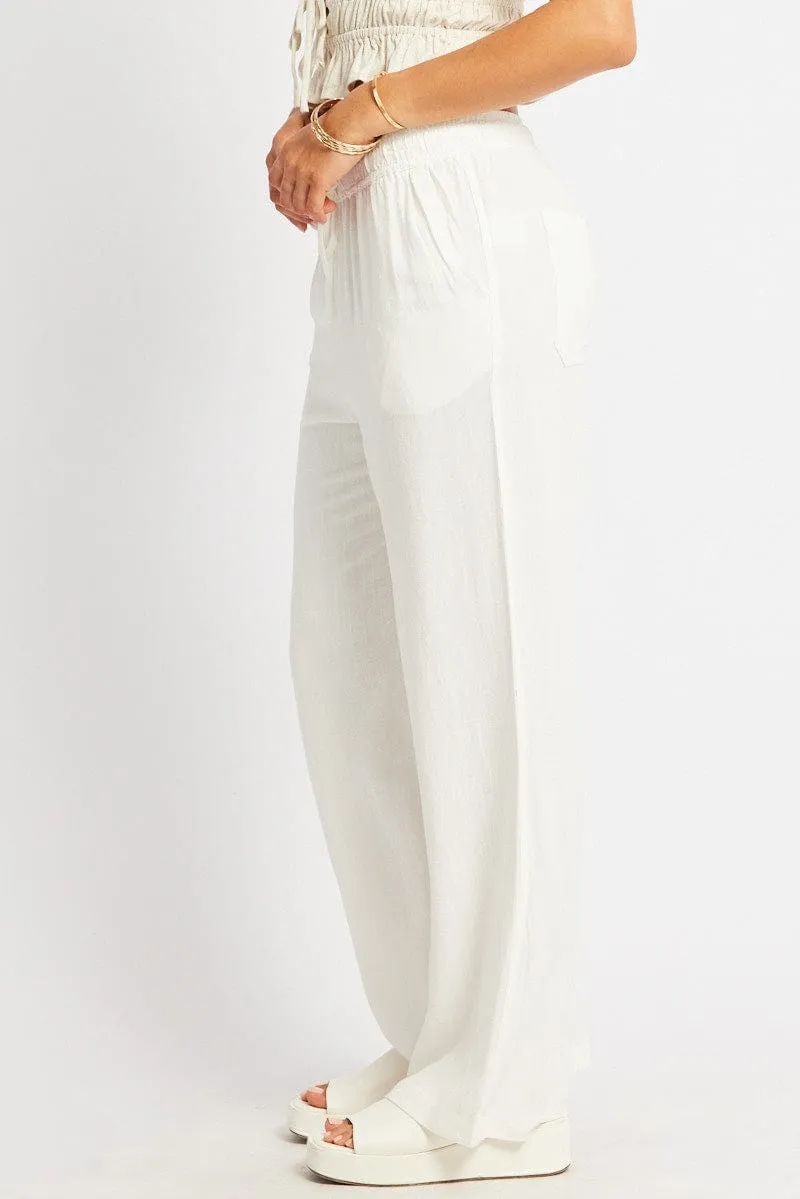White Wide Leg Pants Elasticated Waist WindResistantMaterial
