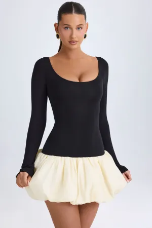 Casual Glam Hot Glow Scoop-Neck Drop-Waist Bubble Hem Mini Dress in Vanilla