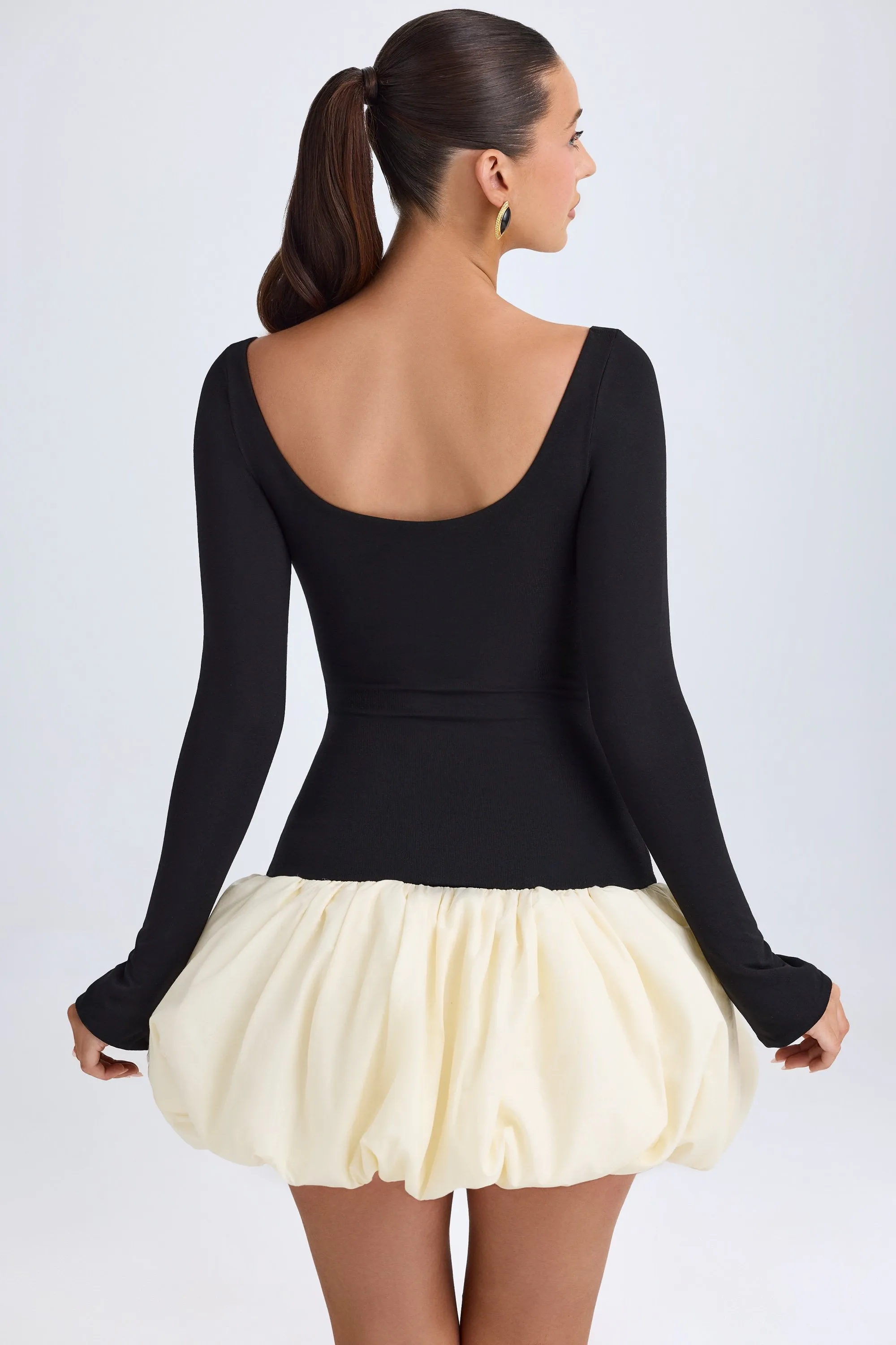 Look Sharp Scoop-Neck Drop-Waist Bubble Hem Mini Dress in Vanilla