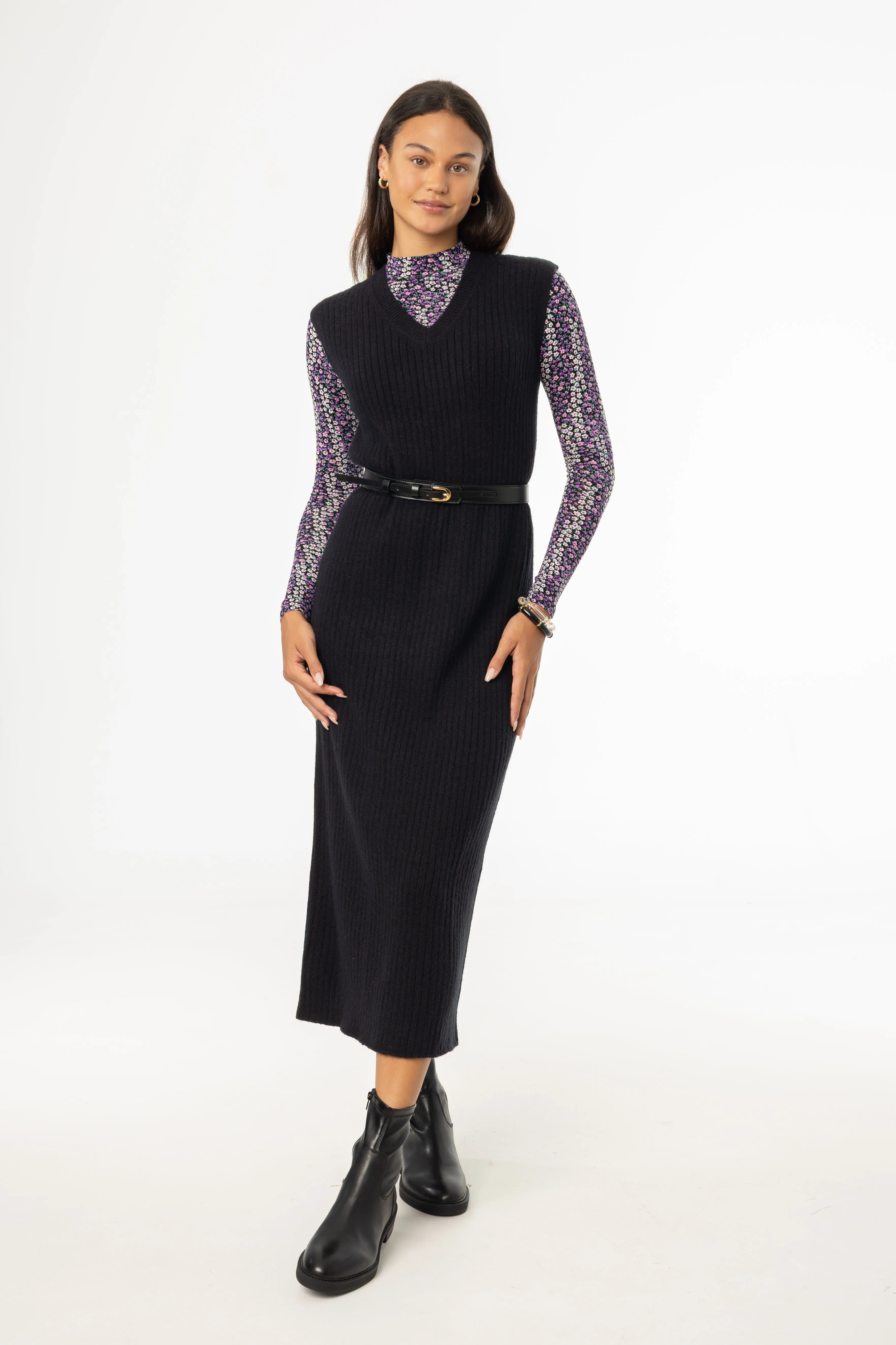 Black V Neck Knit Maxi Dress New Day Summer Glow