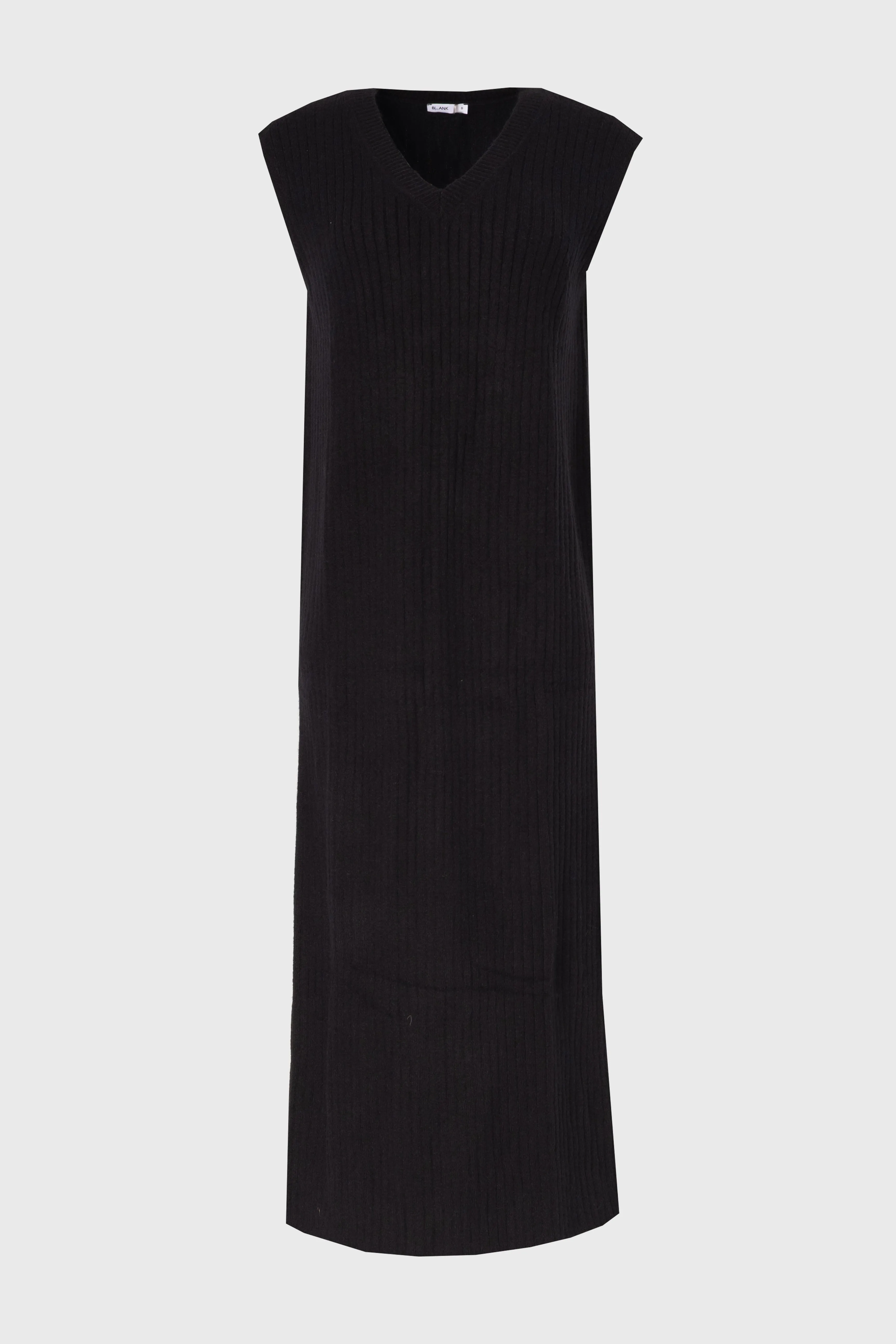 Black V Neck Knit Maxi Dress Mediterranean Air MatteFinishTexture